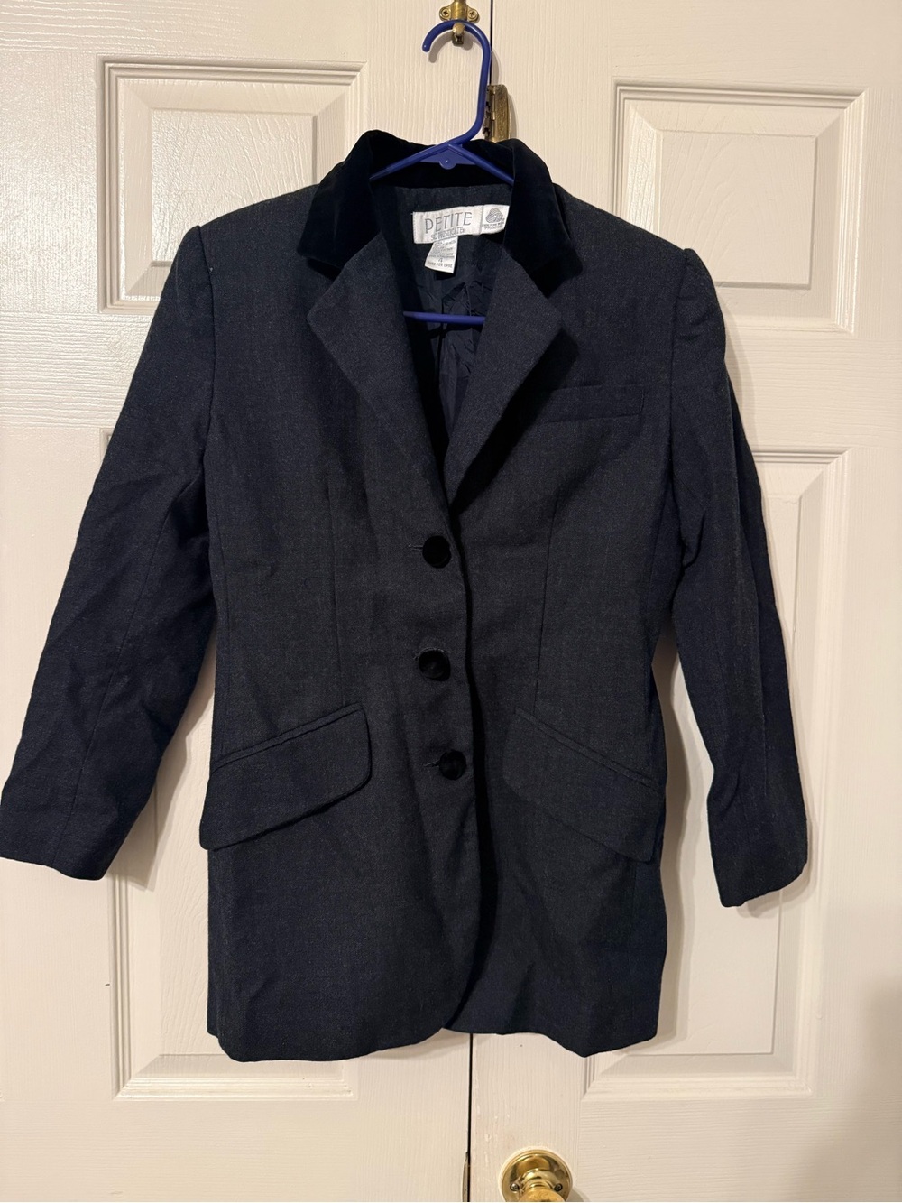 Petite Sophisticate Navy Velvet-Collar Riding Blazer